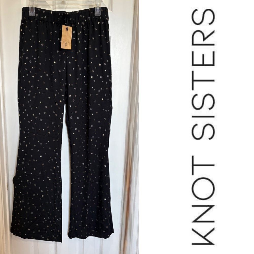 KNOT SISTERS - NWT - L Sz L Wide-Leg Flared "Pajama Pants" in Onyx Sparkle Print